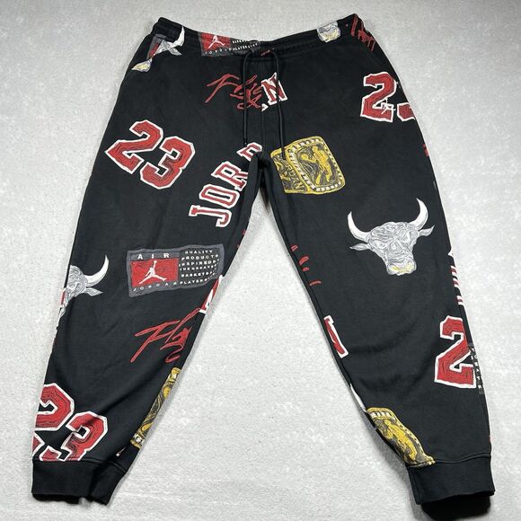 Jordan Brooklyn Fleece All Over Print Joggers Pants Mens 3XL Black Sweatpants - Picture 1 of 15